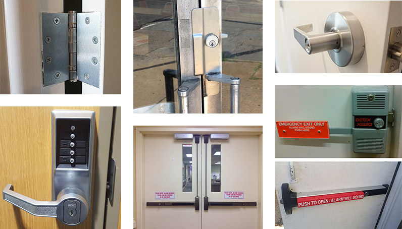 collage of commercial door hardware