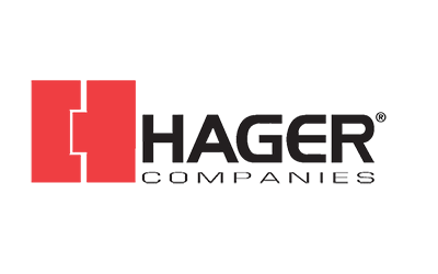 The logo of Hager Companies who manufacture door locks used by local locksmiths.