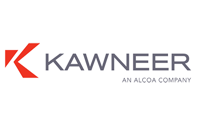 The official logo of Kawneer. Kawneer is the manufacturer of aluminum curtains for commercial security.